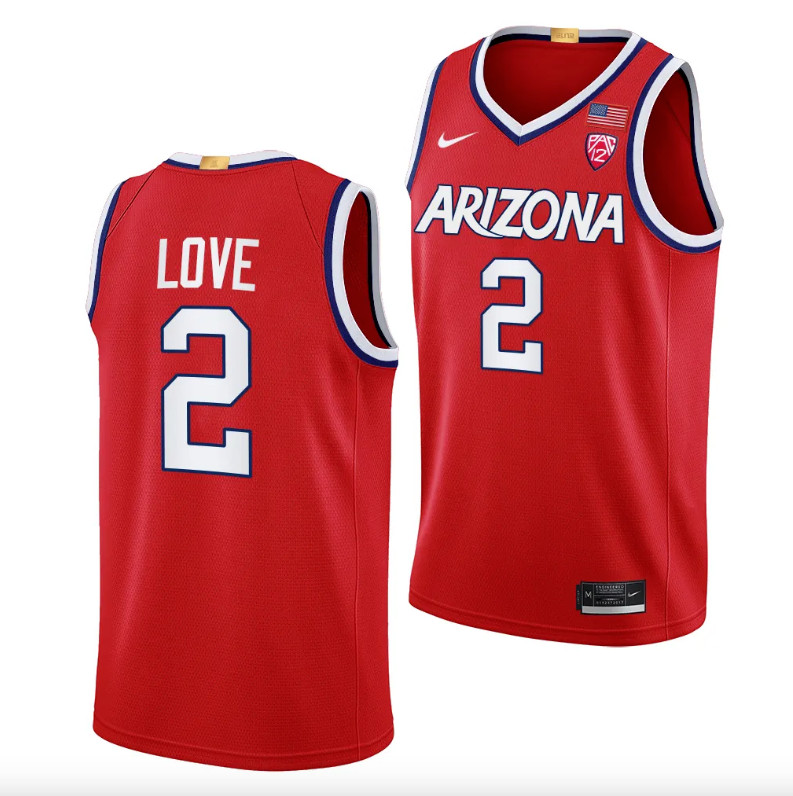 Men's 2 Caleb Love Arizona Wildcats College Basketball Jersey